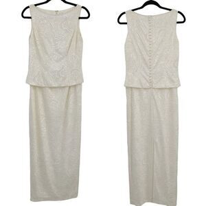 Vintage 80's Marie St. Claire Dress Bride Formal Maxi Embossed Beaded White 6